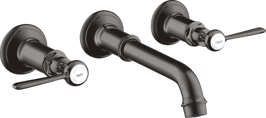 Купить купить смеситель для раковины axor montreux, на 3 отверстия, скрытого монтажа, с изливом 165-225 мм, с рычаговыми рукоятками, шлифованный черный, хром арт. 16534340