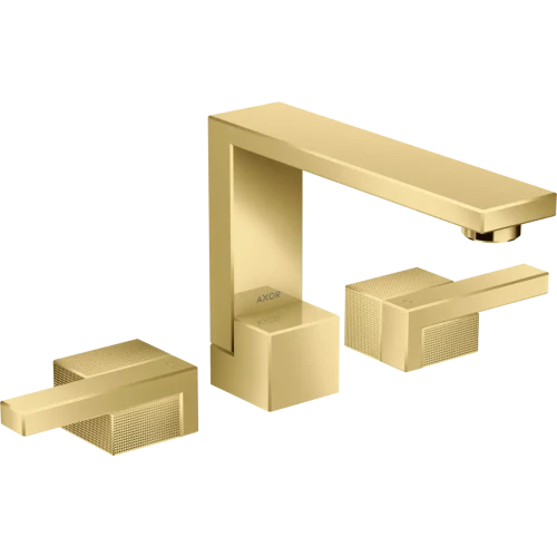 Купить купить смеситель для раковины axor edge на 3 отверстия 130 со сливным клапаном push-open с алмазной огранкой, полированное золото арт. 46051990