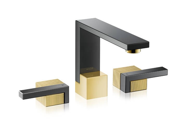 Купить купить смеситель для раковины axor edge на 3 отверстия 130 со сливным клапаном push-open с алмазной огранкой, полированное золото арт. 46051990
