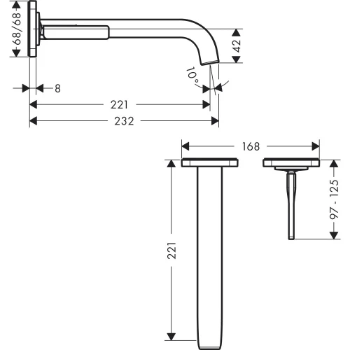 Купить купить смеситель для раковины настенный axor citterio e 221 мм, с отдельными розетками, хром арт. 36106000
