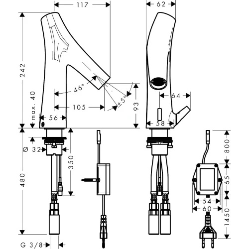 Купить купить смеситель для раковины axor starck organic, электронный, с регулировкой температуры, питание от сети 230v, шлифованное красное золото арт. 12173310
