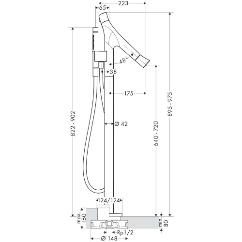 Купить купить термостат для ванны axor starck organic, напольный, полированный черный, хром арт. 12016330
