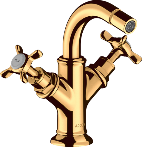 Купить купить смеситель для биде axor montreux, на 2 отверстия , с крестообразными рукоятками, со сливным гарнитуром, полированное золото арт. 16520990