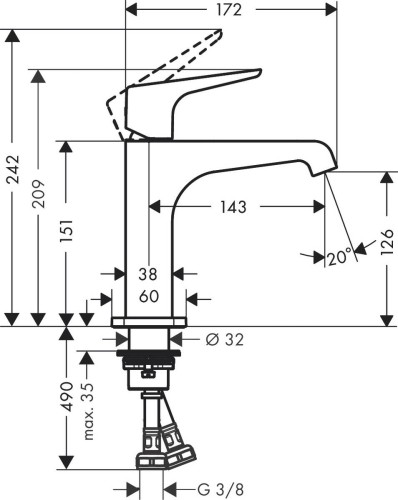 Купить купить смеситель для раковины axor citterio e 130, с рычаговой рукояткой, матовый черный, хром арт. 36111340