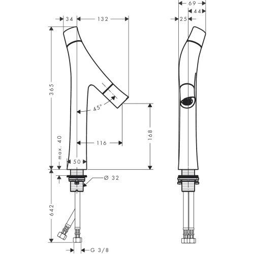 Купить купить смеситель для раковины axor starck organic 170, с двумя рукоятками, для накладной раковины, с не запираемым сливным набором, шлифованный черный, хром арт. 12012340