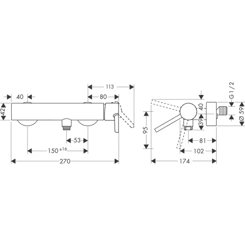 Купить купить смеситель для душа axor starck, однорычажный, внешнего монтажа, с плоской рычаговой рукояткой, шлифованный никель арт. 10665820