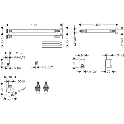 Купить купить шланговое удлинение для смесителя для раковины на 3 отверстия арт. 38959000