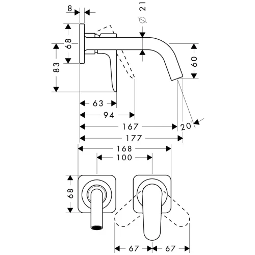 Купить купить смеситель для раковины настенный axor citterio m с изливом 167 мм, с отдельными розетками, хром арт. 34113000