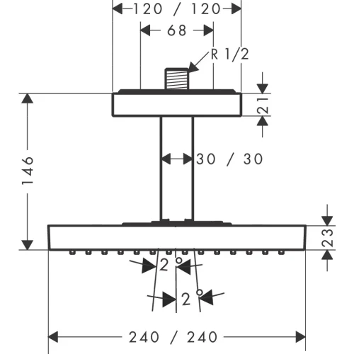 Купить купить верхний душ axor showersolutions 240/240 1jet, с потолочным подсоединением, потолочное соединение, 24x24 см, шлифованное золото арт. 10929250