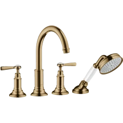 Смеситель на край ванны Axor Montreux, на 4 отверстия, с рычаговыми рукоятками, полированная бронза арт. 16550130