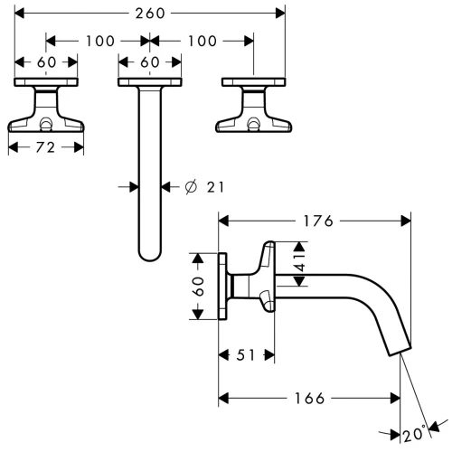 Купить купить смеситель axor citterio m для раковины на 3 отверстия с рукоятками в форме звезд розетками и изливом 226 мм настенный монтаж и для скрытого монтажа, хром арт. 34215000