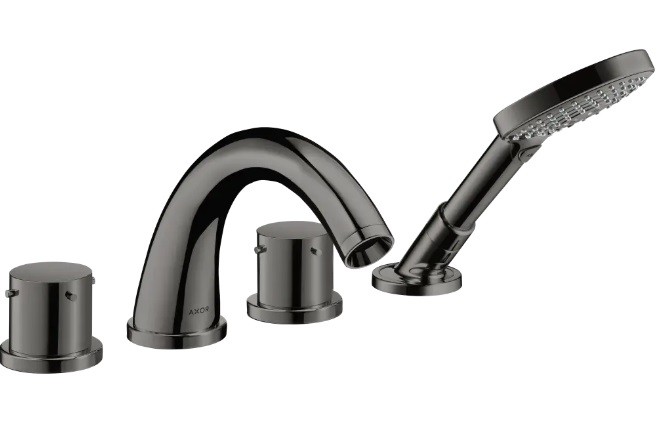 Купить купить смеситель для ванны axor starck, на 4 отверстия, монтаж на плитку, с рукоятками zero, полированный черный, хром арт. 10451330