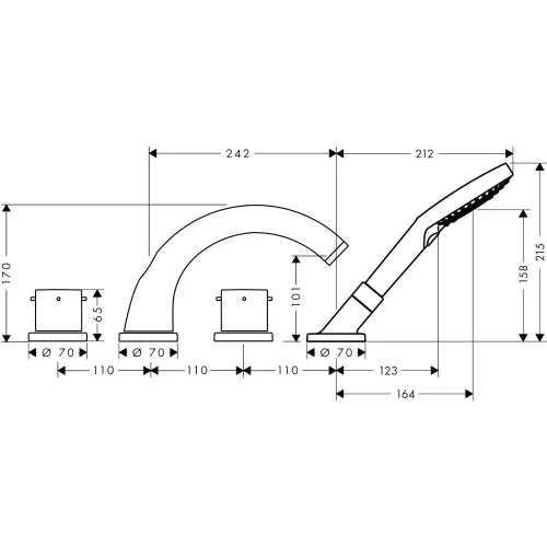 Купить купить смеситель для ванны axor starck, на 4 отверстия, монтаж на плитку, с рукоятками zero, полированный черный, хром арт. 10451330