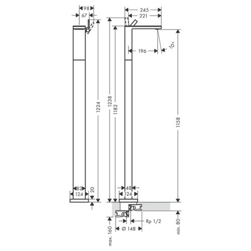 Купить купить смеситель для раковины axor myedition напольный со сливным клапаном push-open арт. 47040350