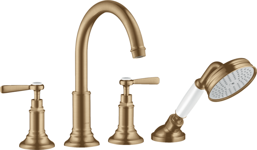 Купить купить смеситель на край ванны axor montreux, на 4 отверстия, с рычаговыми рукоятками, шлифованная бронза арт. 16550140