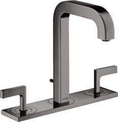 Смеситель для раковины AXOR Citterio на 3 отверстия, 170, с изливом 140 мм, с рычаговыми рукоятками, с панелью, со сливным гарнитуром, полированный черный, хром арт. 39136330