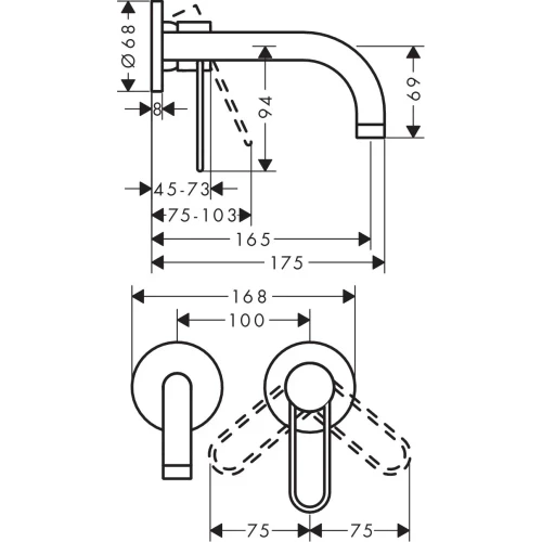 Купить купить смеситель для раковины axor uno однорычажный, настенный, шлифованный никель арт. 38121820