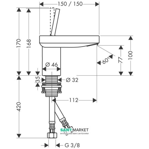 Купить купить смеситель axor starck classic для раковины без донного клапана, хром арт. 10077000