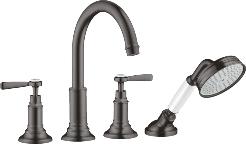 Купить купить смеситель на край ванны axor montreux, на 4 отверстия, с рычаговыми рукоятками, шлифованный черный, хром арт. 16550340