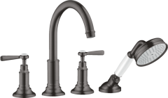 Смеситель на край ванны Axor Montreux, на 4 отверстия, с рычаговыми рукоятками, шлифованный черный, хром арт. 16550340