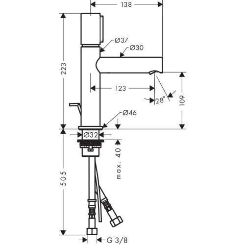 Купить купить смеситель для раковины axor uno select 110, с незапираемым сливным набором, хром арт. 45010000