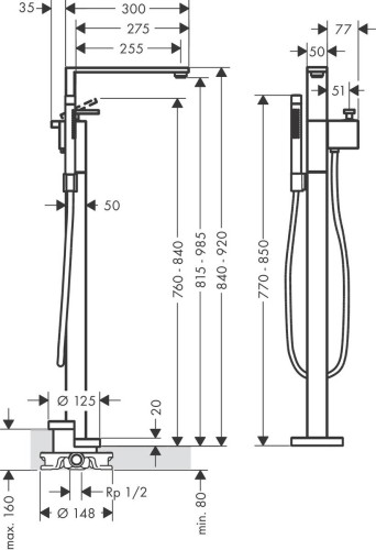 Купить купить смеситель для ванны axor edge напольный с алмазной огранкой, хром арт. 46441000