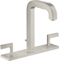 Смеситель для раковины AXOR Citterio на 3 отверстия, 170, с изливом 140 мм, с рычаговыми рукоятками, с панелью, со сливным гарнитуром, сталь арт. 39136800