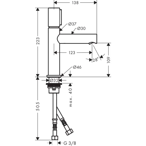 Купить купить смеситель axor uno для раковины select 110, с незапираемым сливным набором, хром арт. 45012000