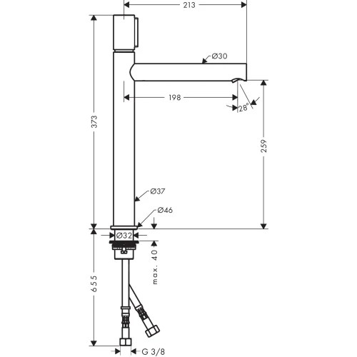 Купить купить смеситель для раковины axor uno select 260, с незапираемым сливным набором, хром арт. 45014000