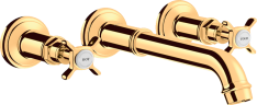 Купить купить смеситель для раковины axor montreux, на 3 отверстия, скрытого монтажа, с изливом 165-225 мм, с крестообразными рукоятками, полированное золото арт. 16532990