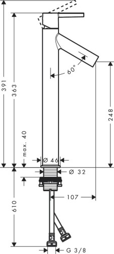 Купить купить смеситель axor starck для раковины с высотой излива 250 мм с рукояткой петлей с незапираемым сливным набором, хром арт. 10103000