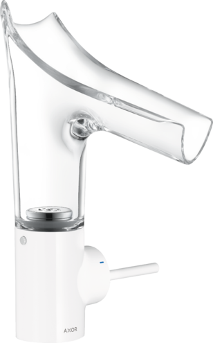 Купить купить смеситель для раковины axor starck v, со стеклянным изливом, однорычажный, 140, с не запираемым сливным набором, белый арт. 12112450