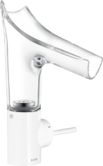 Смеситель для раковины Axor Starck V, со стеклянным изливом, однорычажный, 140, с не запираемым сливным набором, белый арт. 12112450