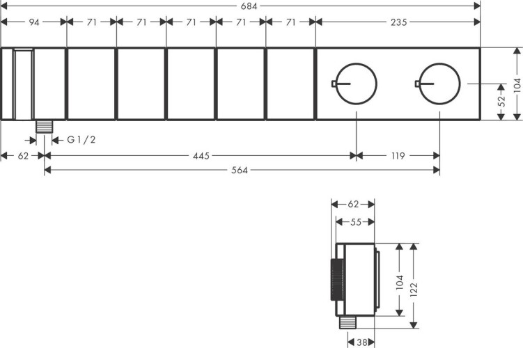Купить купить модуль термостата axor edge 680/100 для 5 потребителей скрытого монтажа с алмазной огранкой, полированное золото арт. 46731990
