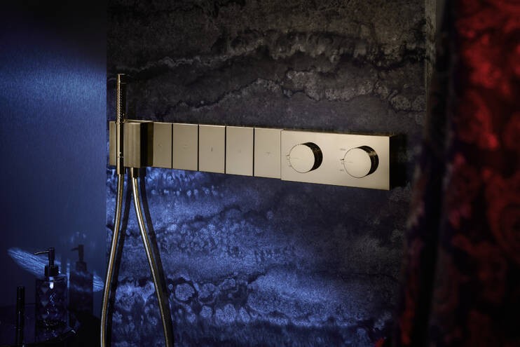 Купить купить модуль термостата axor edge 680/100 для 5 потребителей скрытого монтажа с алмазной огранкой, полированное золото арт. 46731990