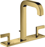 Купить купить смеситель для раковины axor citterio на 3 отверстия, 170, с изливом 140 мм, с рычаговыми рукоятками, с панелью, со сливным гарнитуром, полированное золото арт. 39136990