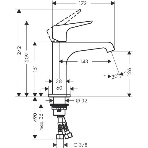 Купить купить смеситель для раковины axor citterio e 130, с рычаговой рукояткой, хром арт. 36111000