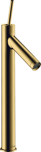 Купить купить смеситель для раковины axor starck 250, однорычажный, с тонкой рукояткой, для накладной раковины, с не запираемым сливным набором, полированное золото арт. 10129990