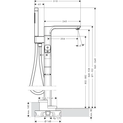 Купить купить термостат для ванны axor urquiola, напольный, сталь арт. 11422800