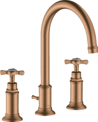 Смеситель для раковины Axor Montreux 180, на 3 отверстия, с крестообразными рукоятками, со сливным гарнитуром, шлифованная бронза арт. 16513140