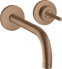 Смеситель для раковины AXOR Uno однорычажный, настенный, с изливом 165 мм, с отдельными розетками, шлифованное красное золото арт. 38113310