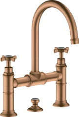 Смеситель для раковины Axor Montreux 220, с 2 крестообразными рукоятками, со сливным гарнитуром, шлифованная бронза арт. 16510140