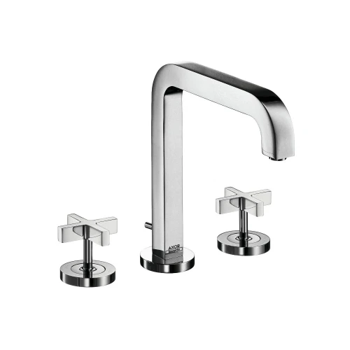 Купить купить смеситель axor citterio для раковины на 3 отверстия с крестовыми рукоятками панелью и изливом 226 мм с незапираемым сливным набором настенный монтаж и для скрытого монтажа, хром арт. 39153000