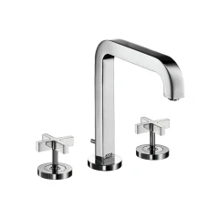 Смеситель AXOR Citterio для раковины на 3 отверстия с крестовыми рукоятками панелью и изливом 226 мм с незапираемым сливным набором настенный монтаж и для скрытого монтажа, хром арт. 39153000