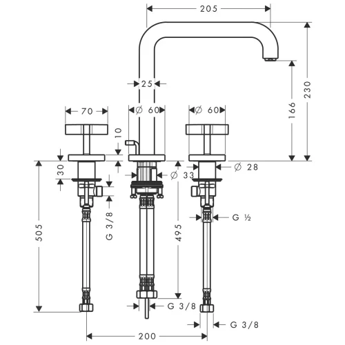 Купить купить смеситель axor citterio для раковины на 3 отверстия с крестовыми рукоятками панелью и изливом 226 мм с незапираемым сливным набором настенный монтаж и для скрытого монтажа, хром арт. 39153000