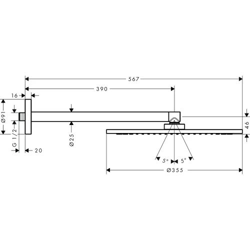 Купить купить верхний душ axor showersolutions 350 1jet, с держателем, шлифованный никель арт. 26034820