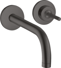 Смеситель для раковины AXOR Uno однорычажный, настенный, с изливом 165 мм, с отдельными розетками, шлифованный черный, хром арт. 38113340