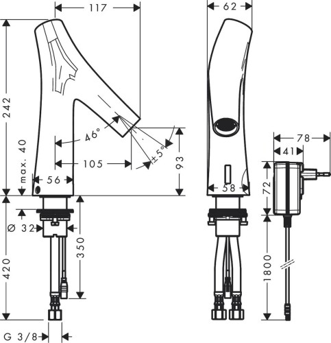 Купить купить смеситель для раковины axor starck organic, электронный, без регулировки температуры, питание от сети 230v, хром арт. 12174000
