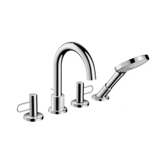 Смеситель AXOR Uno на край ванны на 4 отверстия с рукояткой петлей, шлифованный никель арт. 38445000