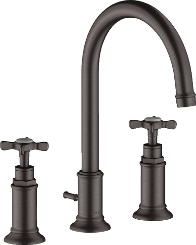 Купить купить смеситель для раковины axor montreux 180, на 3 отверстия, с крестообразными рукоятками, со сливным гарнитуром, шлифованный черный, хром арт. 16513340